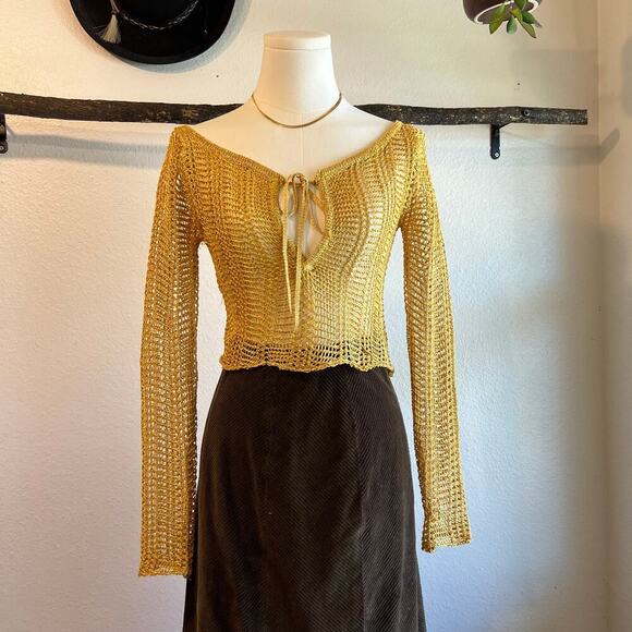 Silence + Noise Golden Yellow Loose Knit Cropped Long Sleeve Top Size XS - Picture 1 of 9